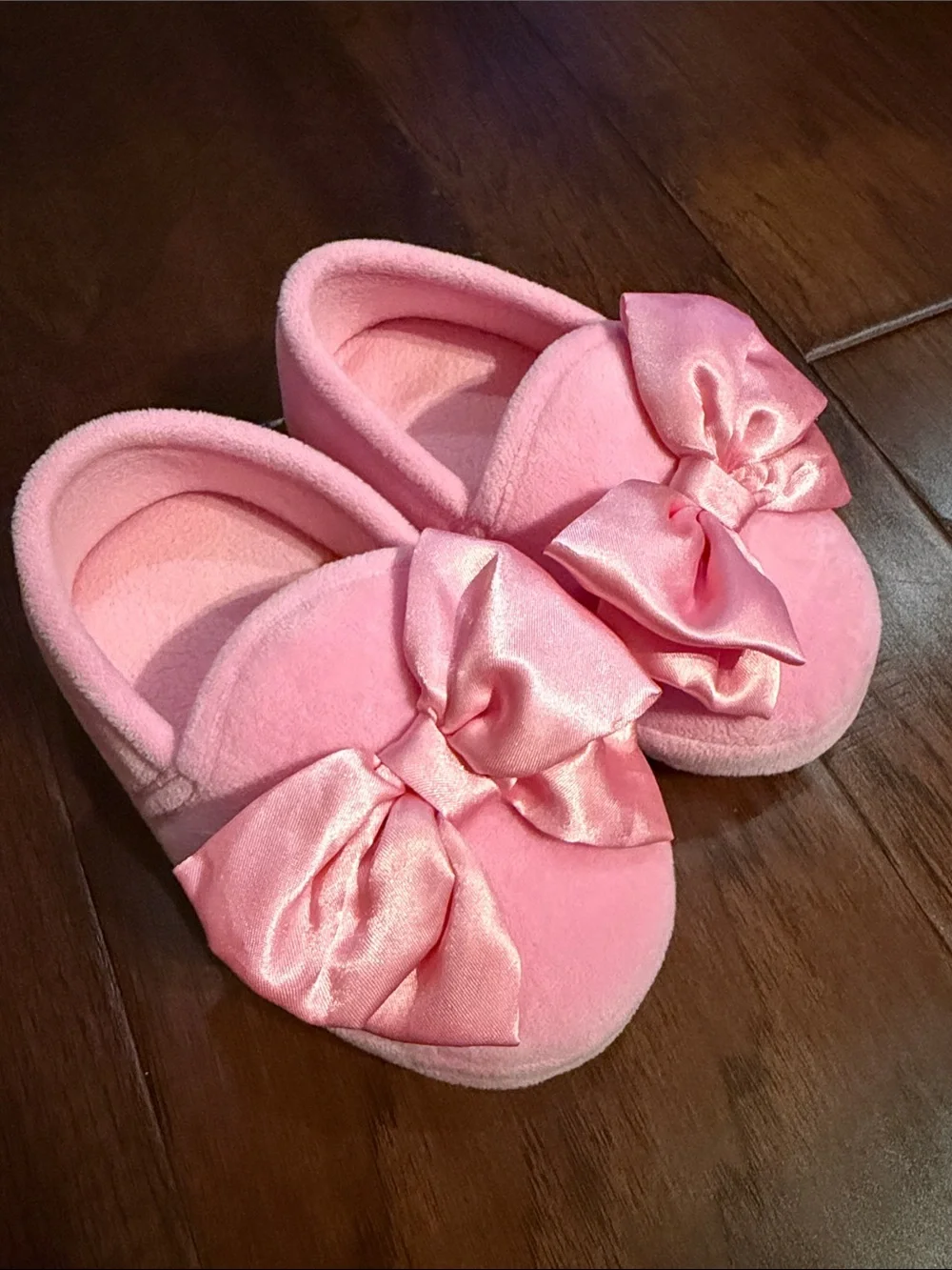 wonder nation Light Pink Satin Bow Plush Kids Slippers